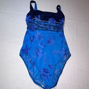 Gabar Women's Swimsuit Sz 12 Bright Floral One Piece Blue Beach Lined Stretch